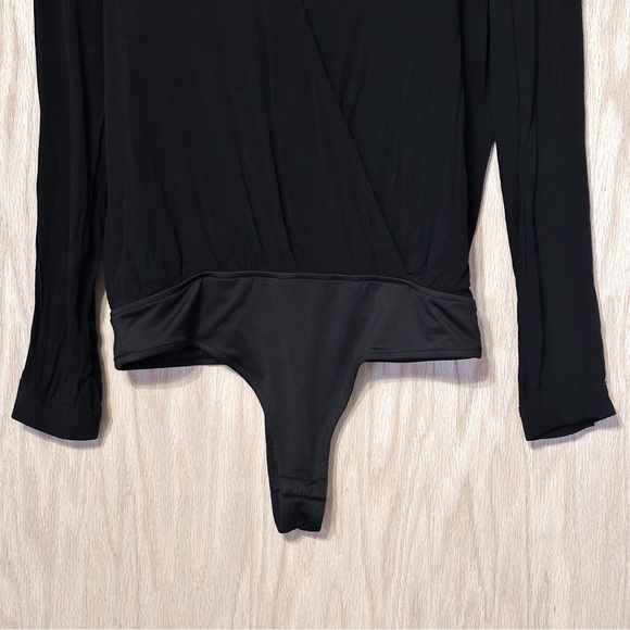 Lovers + Friends Long Sleeve Black Bodysuit Wrap V-Neck - Picture 4 of 8